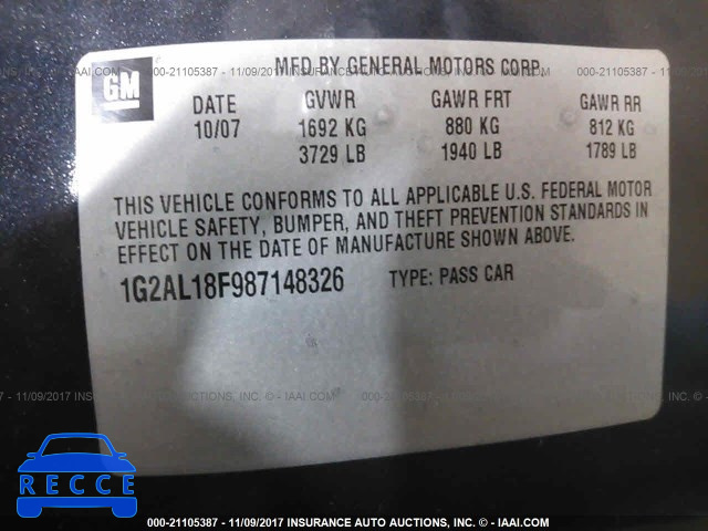 2008 Pontiac G5 1G2AL18F987148326 image 8