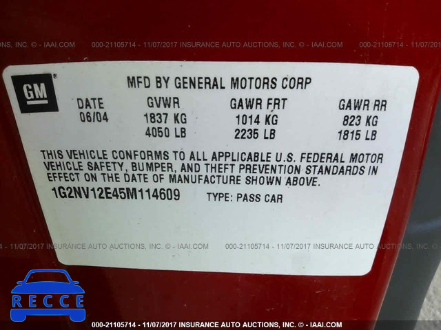 2005 Pontiac Grand Am GT1 1G2NV12E45M114609 image 8