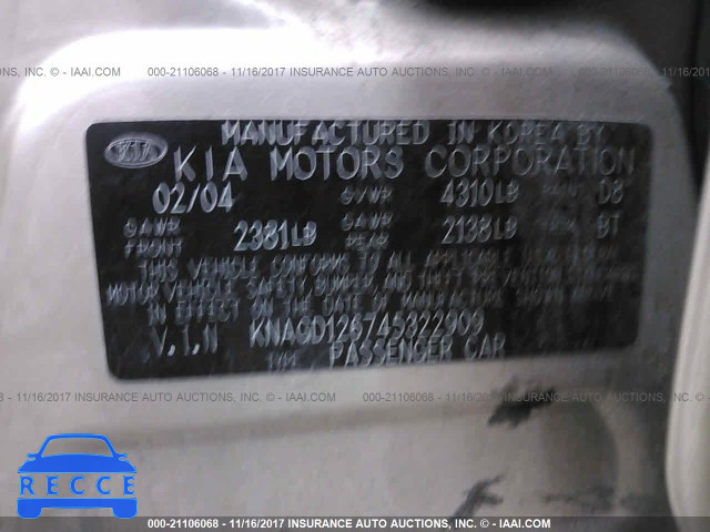 2004 KIA Optima LX/EX KNAGD126745322909 image 8