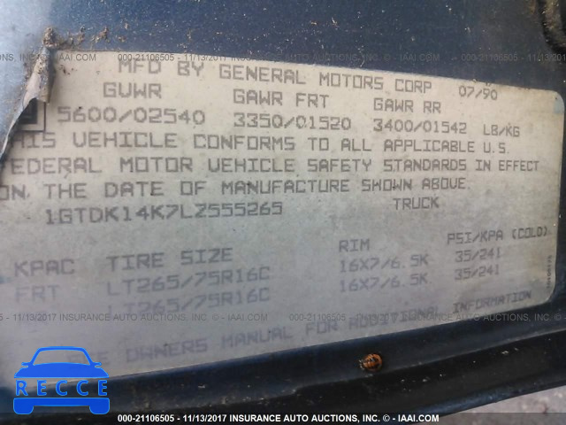 1990 GMC SIERRA K1500 1GTDK14K7LZ555265 image 8