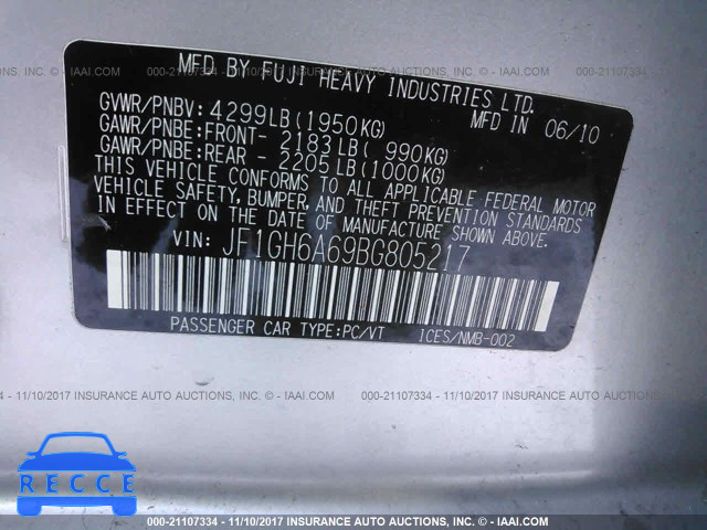 2011 Subaru Impreza 2.5I JF1GH6A69BG805217 зображення 8