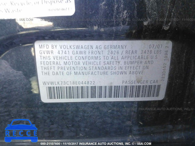 2008 Volkswagen Passat WAGON KOMFORT WVWLK73C18E044822 image 8