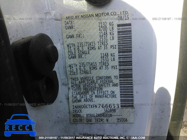 2015 NISSAN FRONTIER S/SV 1N6BD0CTXFN766653 image 8
