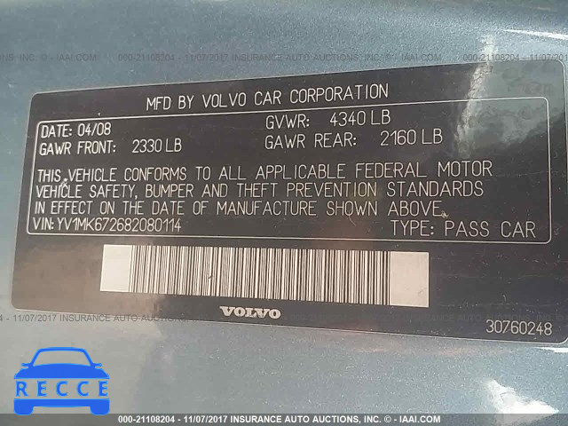 2008 Volvo C30 T5 YV1MK672682080114 image 8