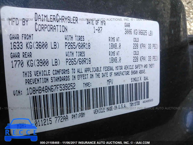 2007 Dodge Durango SLT 1D8HB48N67F539252 image 8