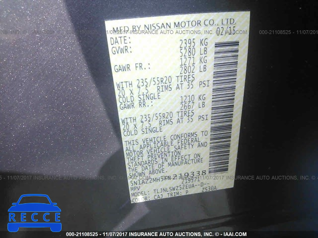2015 Nissan Murano S/SL/SV/PLATINUM 5N1AZ2MH5FN219338 image 8