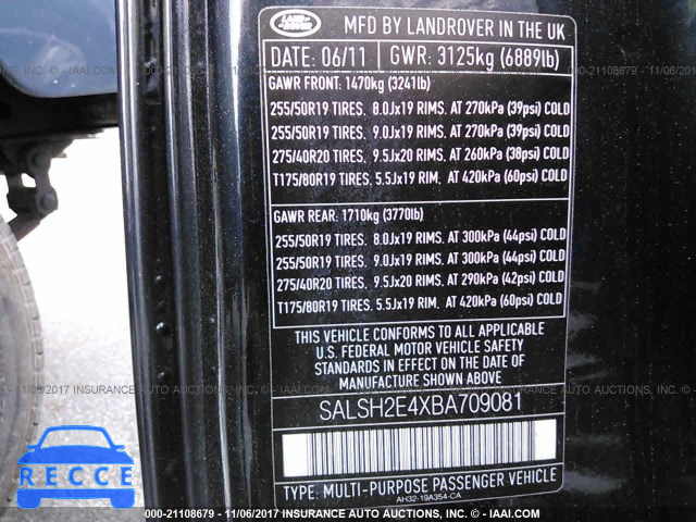 2011 Land Rover Range Rover Sport SALSH2E4XBA709081 image 8