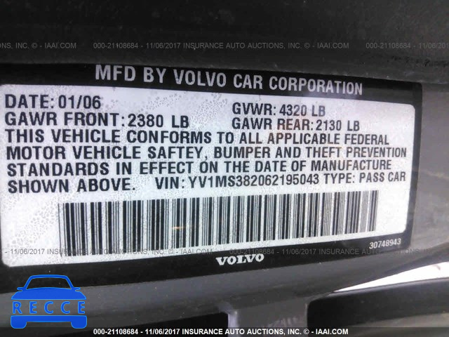 2006 Volvo S40 2.4I YV1MS382062195043 image 8