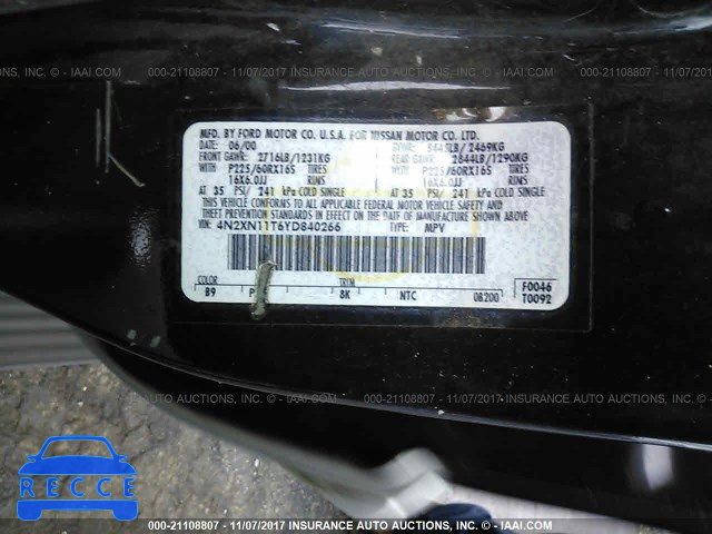 2000 Nissan Quest SE/GLE/GXE 4N2XN11T6YD840266 image 8