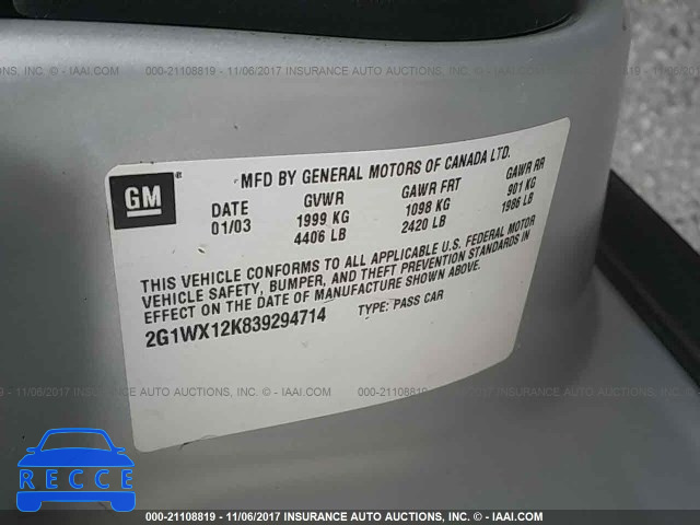 2003 Chevrolet Monte Carlo 2G1WX12K839294714 Bild 8