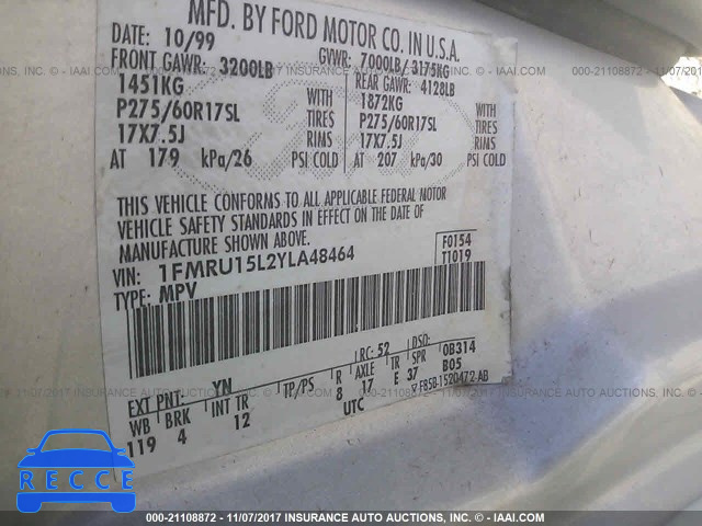 2000 Ford Expedition XLT 1FMRU15L2YLA48464 Bild 8