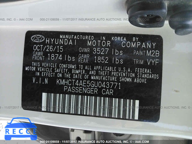 2016 Hyundai Accent KMHCT4AE5GU043771 image 8