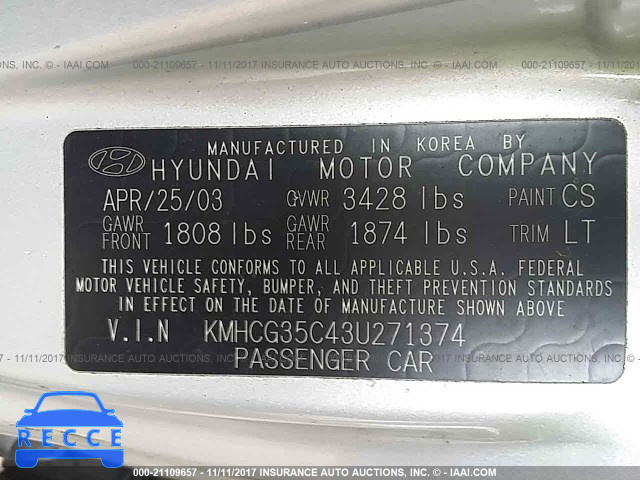 2003 Hyundai Accent GL KMHCG35C43U271374 image 8