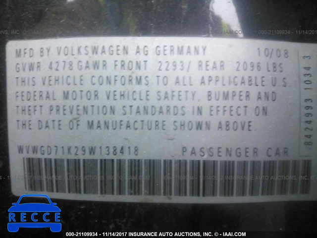 2009 Volkswagen GTI WVWGD71K29W138418 image 8