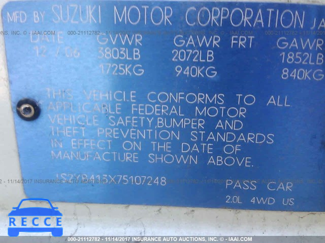 2007 Suzuki SX4 JS2YB413X75107248 зображення 8