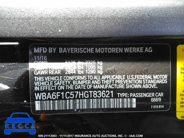 2017 BMW 640 I WBA6F1C57HGT83621 зображення 8