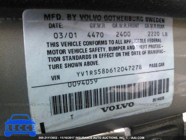 2001 Volvo S60 2.4T YV1RS58D612047278 image 8