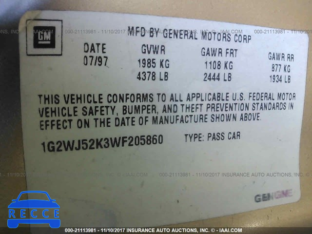 1998 Pontiac Grand Prix SE 1G2WJ52K3WF205860 image 8