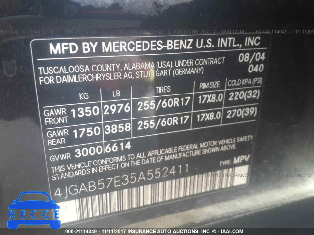 2005 Mercedes-benz ML 350 4JGAB57E35A552411 зображення 8