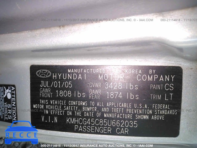 2005 Hyundai Accent GL KMHCG45C85U662035 image 8