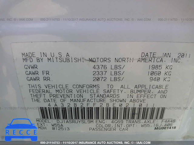 2011 Mitsubishi Galant FE 4A32B2FF2BE021011 image 8