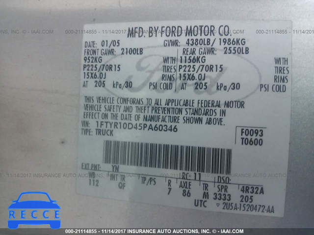 2005 Ford Ranger 1FTYR10D45PA60346 image 8