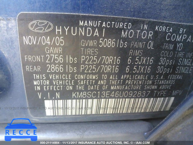 2006 Hyundai Santa Fe GLS/LIMITED KM8SC13E46U092837 image 8