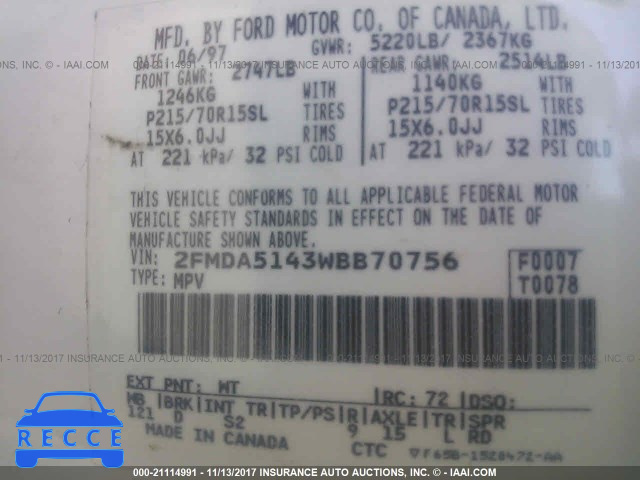 1998 Ford Windstar WAGON 2FMDA5143WBB70756 image 8