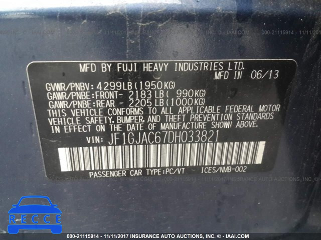 2013 Subaru Impreza PREMIUM JF1GJAC67DH033821 image 8