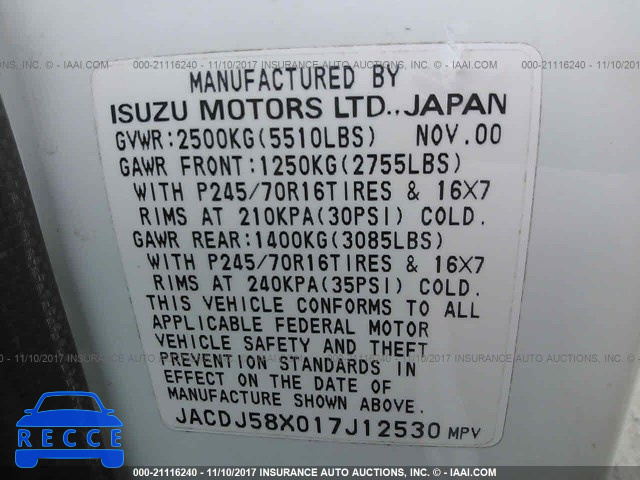 2001 ISUZU TROOPER S/LS/LIMITED JACDJ58X017J12530 image 8