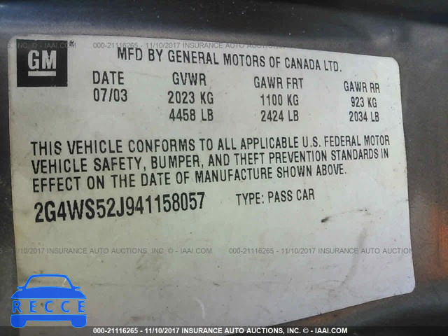 2004 BUICK CENTURY CUSTOM 2G4WS52J941158057 image 8