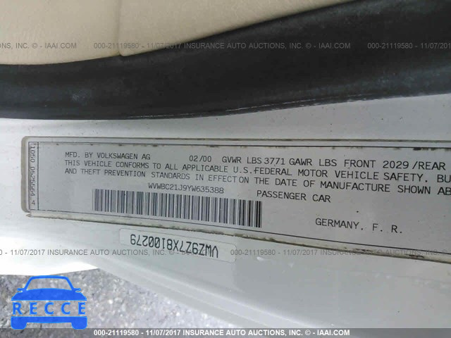 2000 Volkswagen Golf GL WVWBC21J9YW635388 image 8