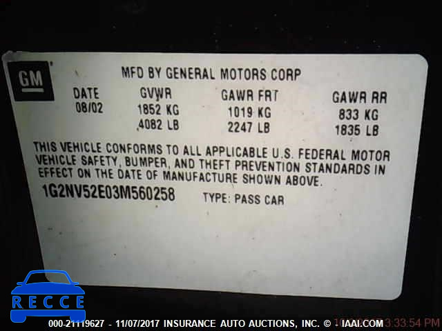 2003 PONTIAC GRAND AM 1G2NV52E03M560258 image 8