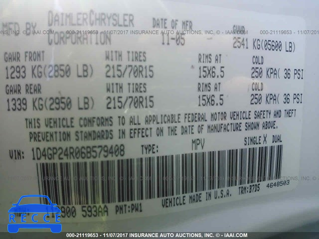 2006 DODGE GRAND CARAVAN 1D4GP24R06B579408 image 8