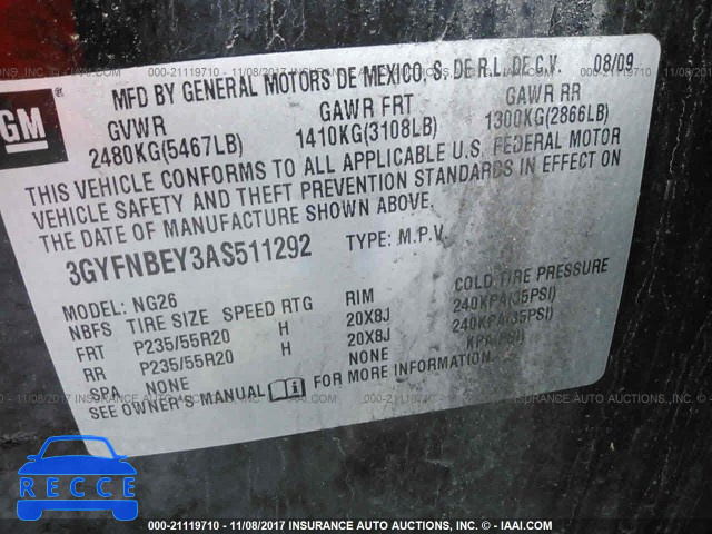 2010 Cadillac SRX PERFORMANCE COLLECTION 3GYFNBEY3AS511292 зображення 8