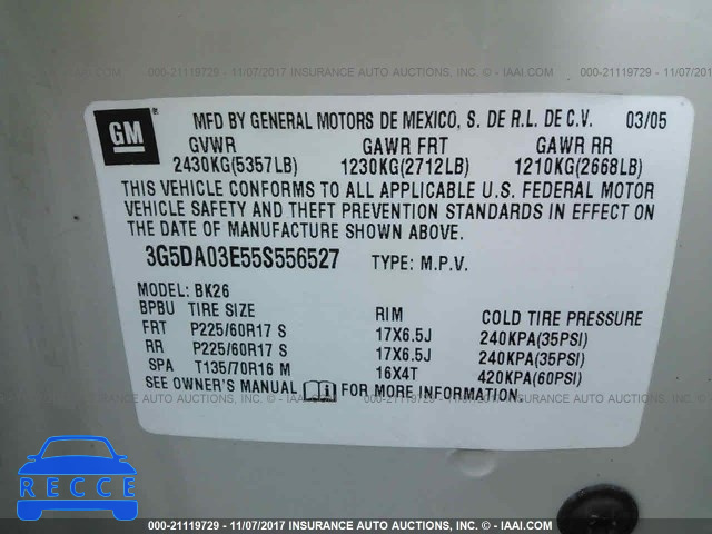 2005 Buick Rendezvous CX/CXL 3G5DA03E55S556527 зображення 8