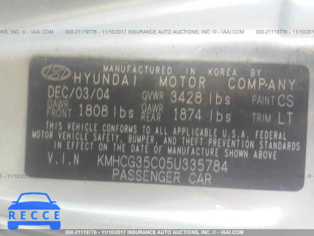 2005 HYUNDAI ACCENT GS KMHCG35C05U335784 image 8