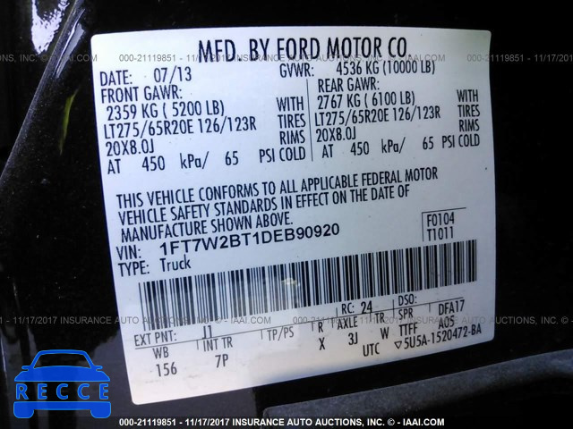 2013 Ford F250 SUPER DUTY 1FT7W2BT1DEB90920 image 8
