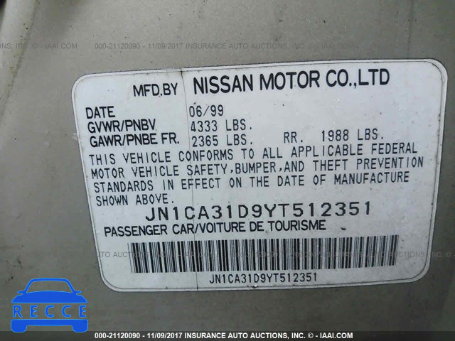 2000 Nissan Maxima GLE/GXE/SE JN1CA31D9YT512351 Bild 8