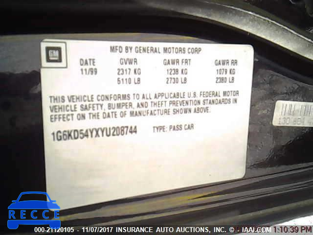 2000 Cadillac Deville 1G6KD54YXYU208744 зображення 8