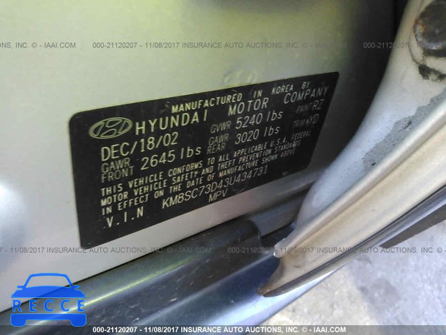 2003 Hyundai Santa Fe GLS/LX KM8SC73D43U434731 image 8