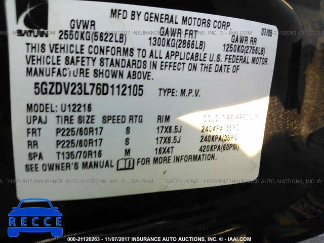 2006 SATURN RELAY 3 5GZDV23L76D112105 Bild 8