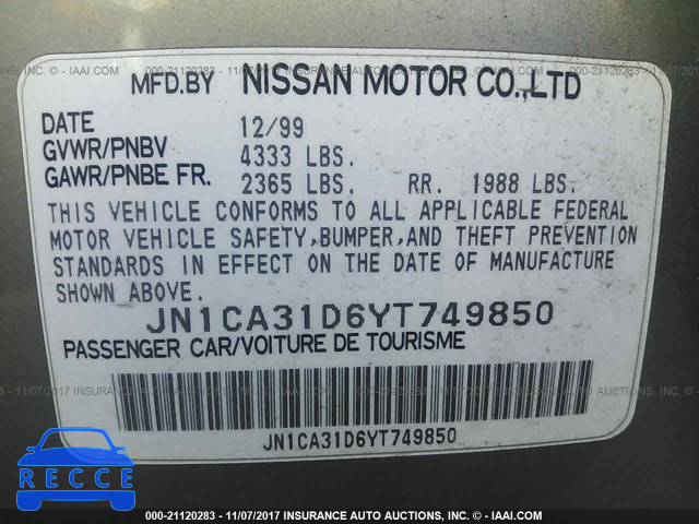 2000 Nissan Maxima GLE/GXE/SE JN1CA31D6YT749850 image 8