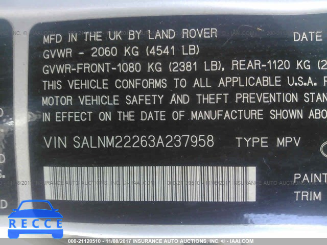 2003 Land Rover Freelander S SALNM22263A237958 Bild 8