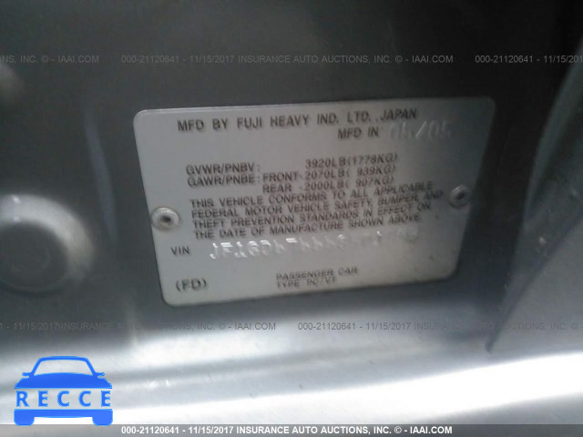 2006 Subaru Impreza 2.5I JF1GD67666G501593 image 8