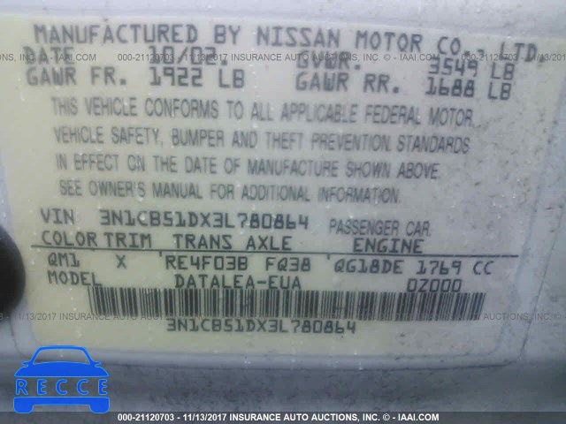 2003 Nissan Sentra XE/GXE 3N1CB51DX3L780864 image 8