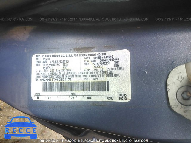2000 Nissan Quest SE/GLE/GXE 4N2XN11T9YD834171 image 8