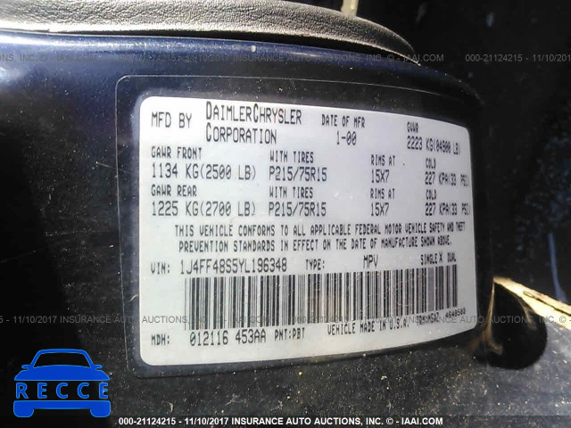 2000 Jeep Cherokee SPORT 1J4FF48S5YL196348 image 8