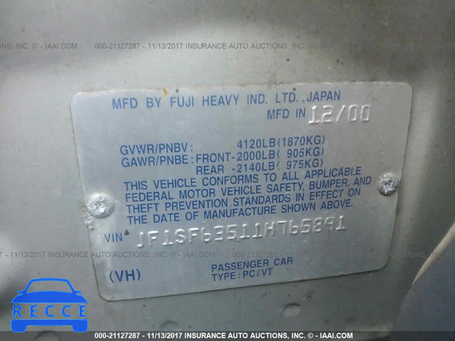 2001 Subaru Forester L JF1SF63511H765891 image 8