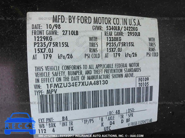 1999 Ford Explorer 1FMZU34E7XUA48130 Bild 8